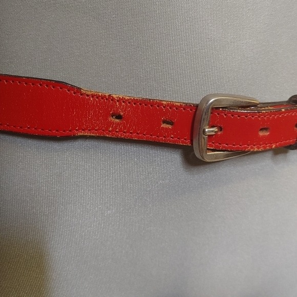 Red Embroidered Leather Belt Size L - Picture 4 of 13